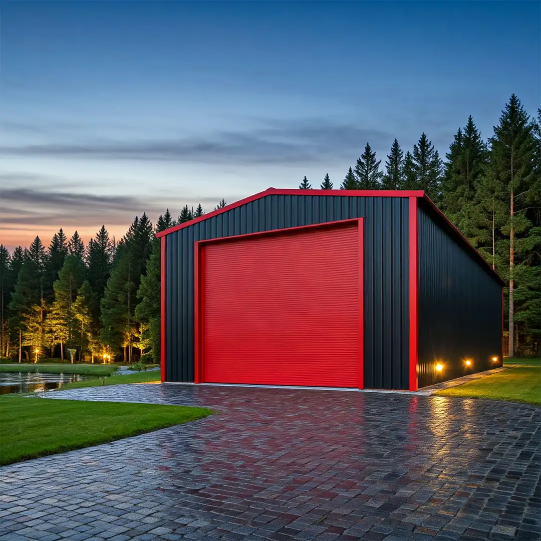 20x30 Metal Building with red door and trim