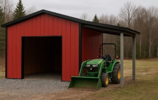 16x20withleanto Red metal storage building