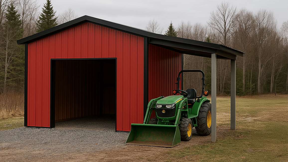 Red metal storage building