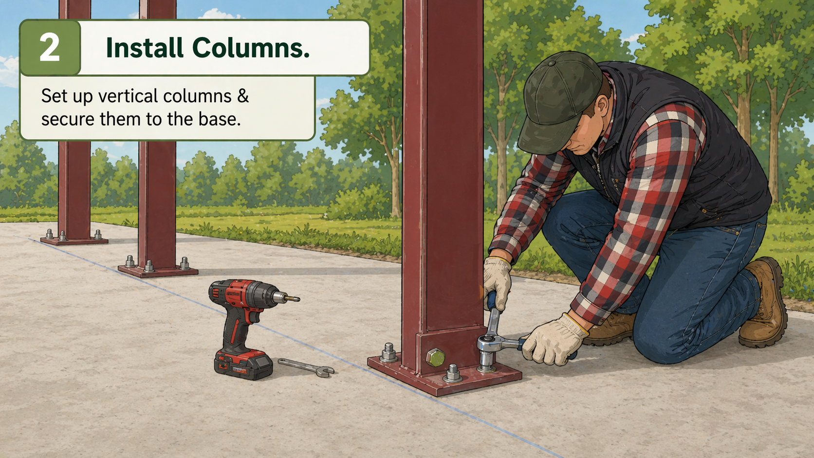 Steel building columns installation