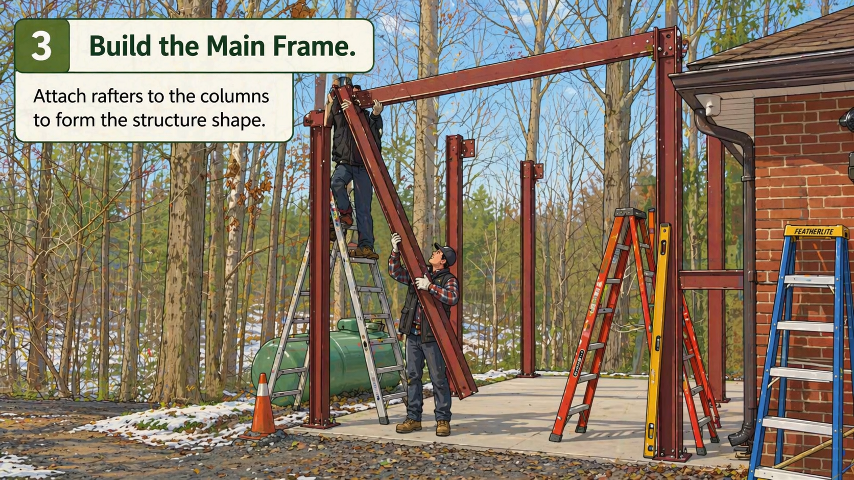 Steel building frame installation