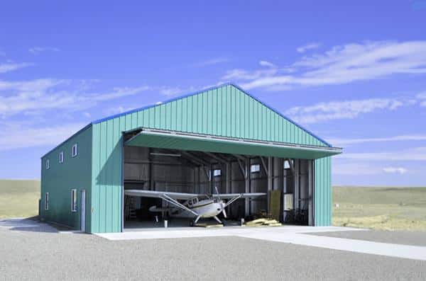Aircraft hangar in green steel